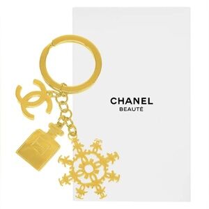 New Chanel Gold Key Chain Mini Perfume Snow Flake Logo
